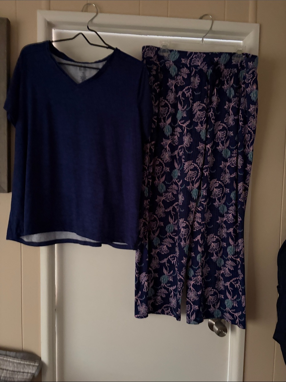 croft & barrow Navy Two-Piece Pajama Set with Pink & Teal Floral Print xxl